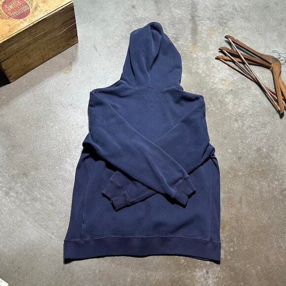 Tommy Hilfiger Jeans Hoodie Mens Large Navy Blue Red Spell-Out Skater Sweatshirt - Picture 3 of 4